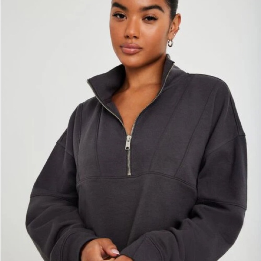 Simon’s Twik Charcoal Green Half-Zip Sweatshirt | Like New | Organic Cotton Sz S